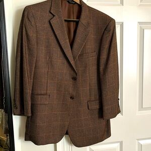 Joseph A Banks Men’s Sports Coat Plaid black brown and tan size 44R